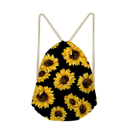 Sunflower Print Drawstring Bag