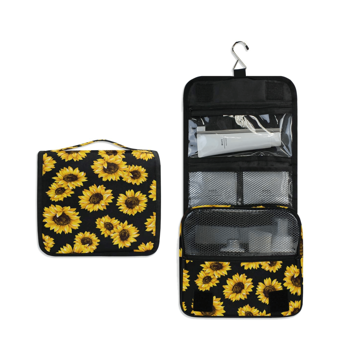Travel Bag Compartments Sunflower Pattern