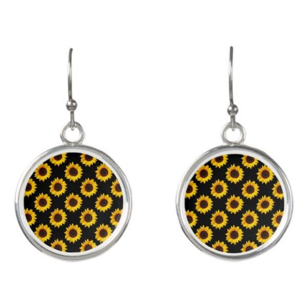 Sunflower Print Drop Earrings