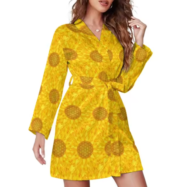 all yellow sunflower pattern bathrobe