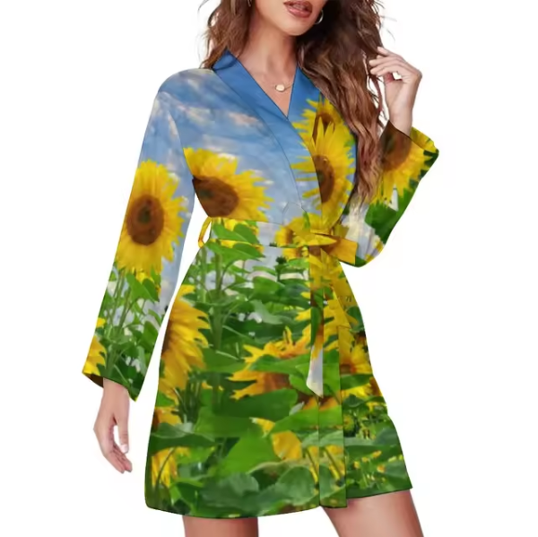 floral sunflower print bathrobe