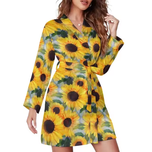 vibrant sunflower print robe