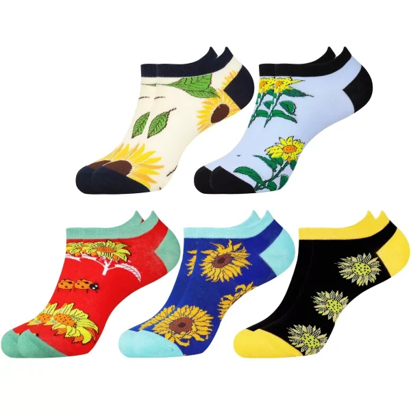 sunflower pattern ankle socks set