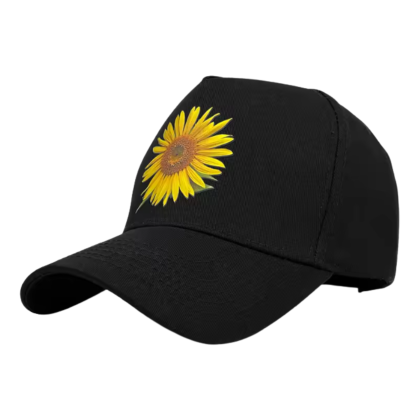black baseball cap sunflower print