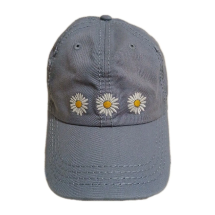 light blue distressed embroidered sunflower baseball cap