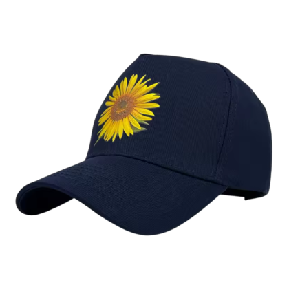 navy blue baseball cap sunflower print