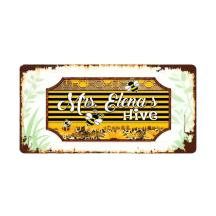 bee sunflower rustic 2d flat printed license plate