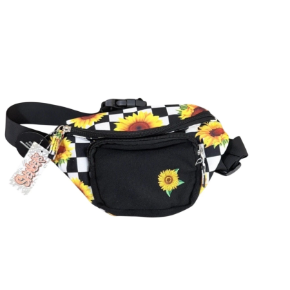 Black Sunflower Checkered Fanny Pack