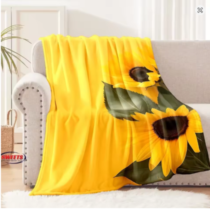 3D Sunflower Flannel Throw Blanket