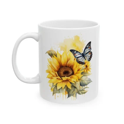 Butterfly Sunflower Ceramic Coffee Mug