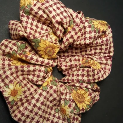 Maroon Beige Sunflower Scrunchie Hair Tie